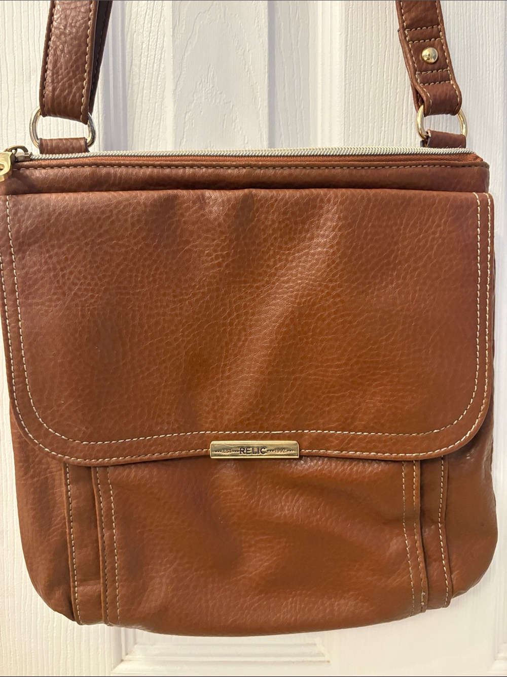 90's Relic Cognac Brown Pebbled Leather-look Crossbody Bag
